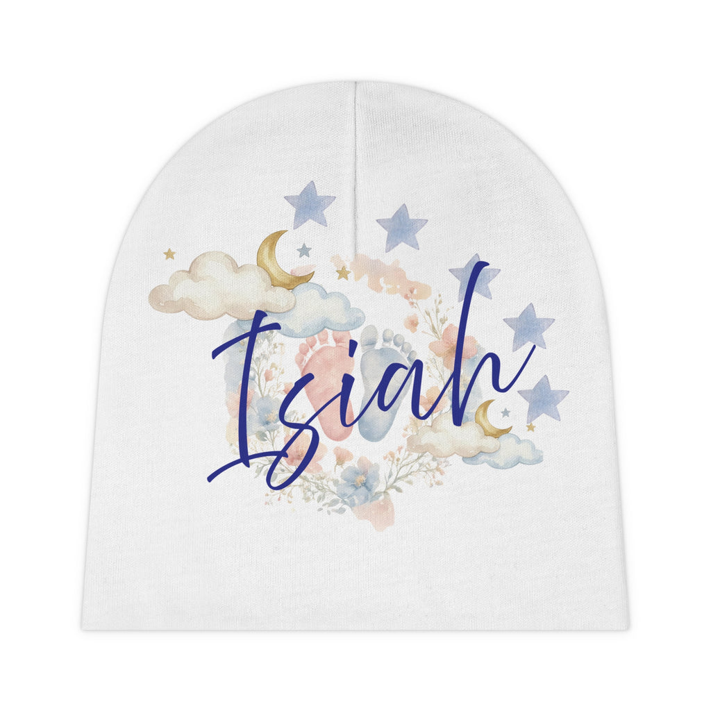 Isaiah Name Moon and Stars Baby Beanie